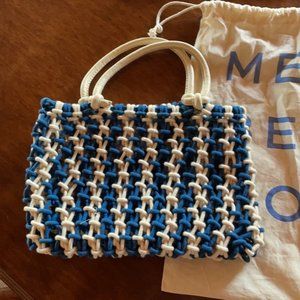 Clare V petite tote NWT blue and cream woven